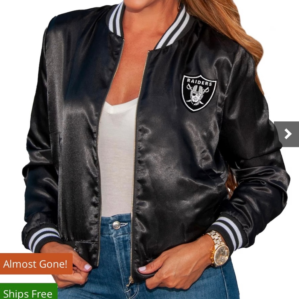 Las Vegas Raiders NFL Women’s Black Bomber Jacket w/ Rhinestones - Size Small